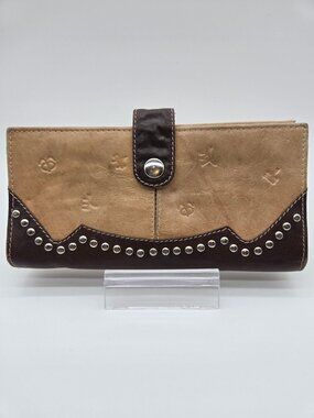 Trenditions Tan Brown Leather Embossed Rivet Phone Clutch Wallet